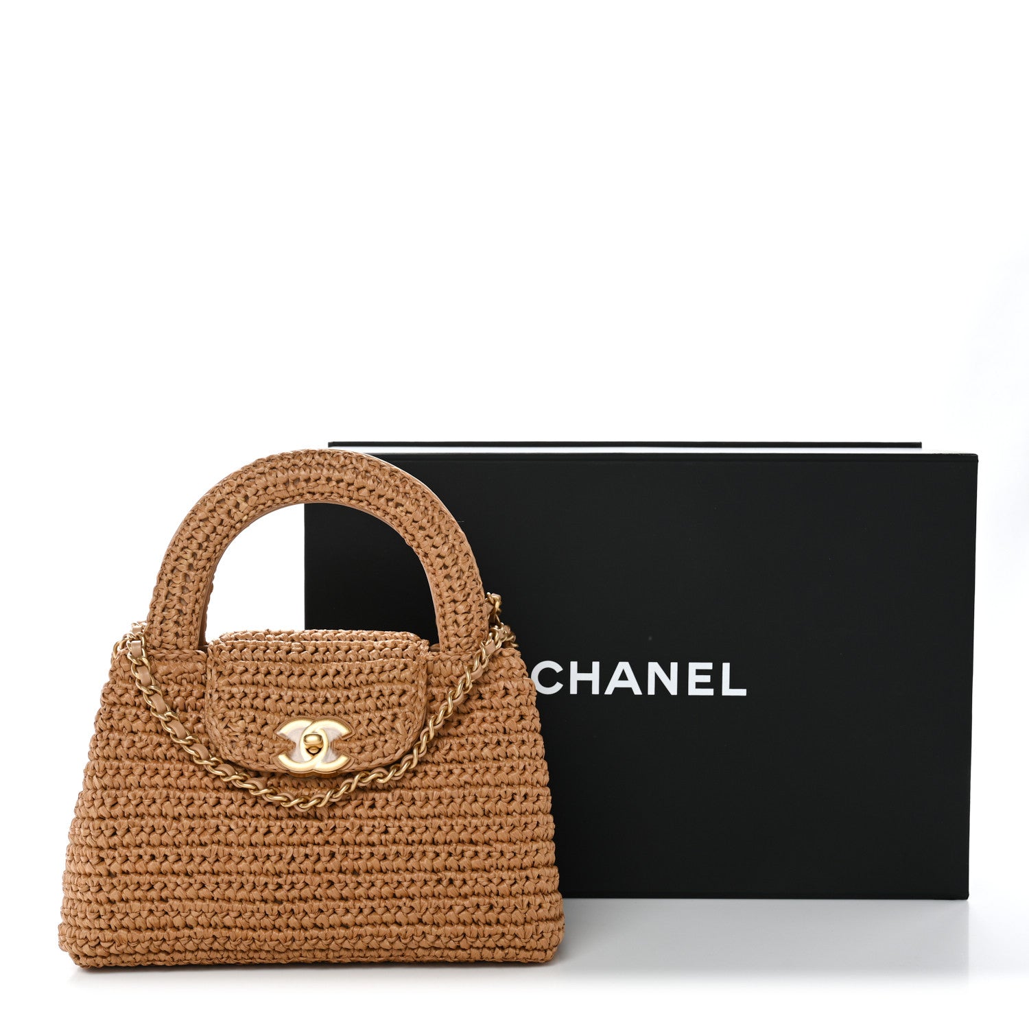 Braided Raffia Nano Kelly Flap Bag Dark Beige