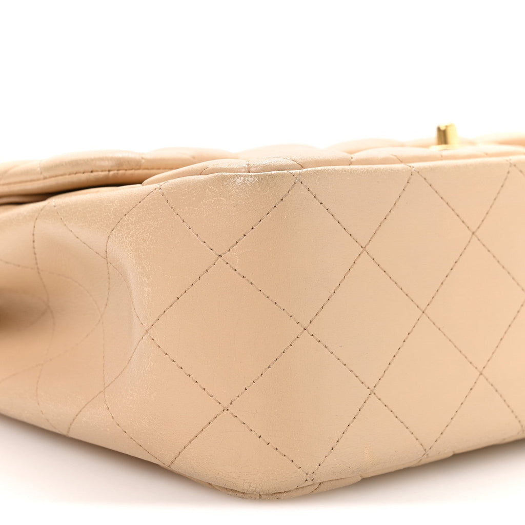 Lambskin Quilted Jumbo Double Flap Beige