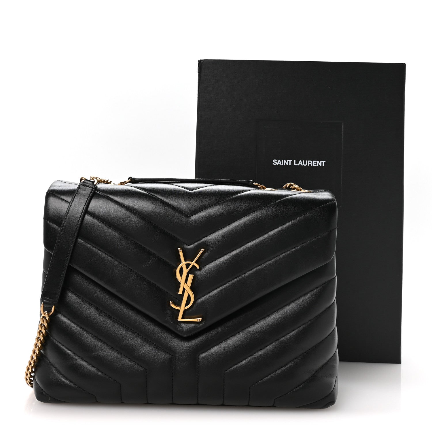 Calfskin Y Quilted Monogram Medium Loulou Chain Satchel Black