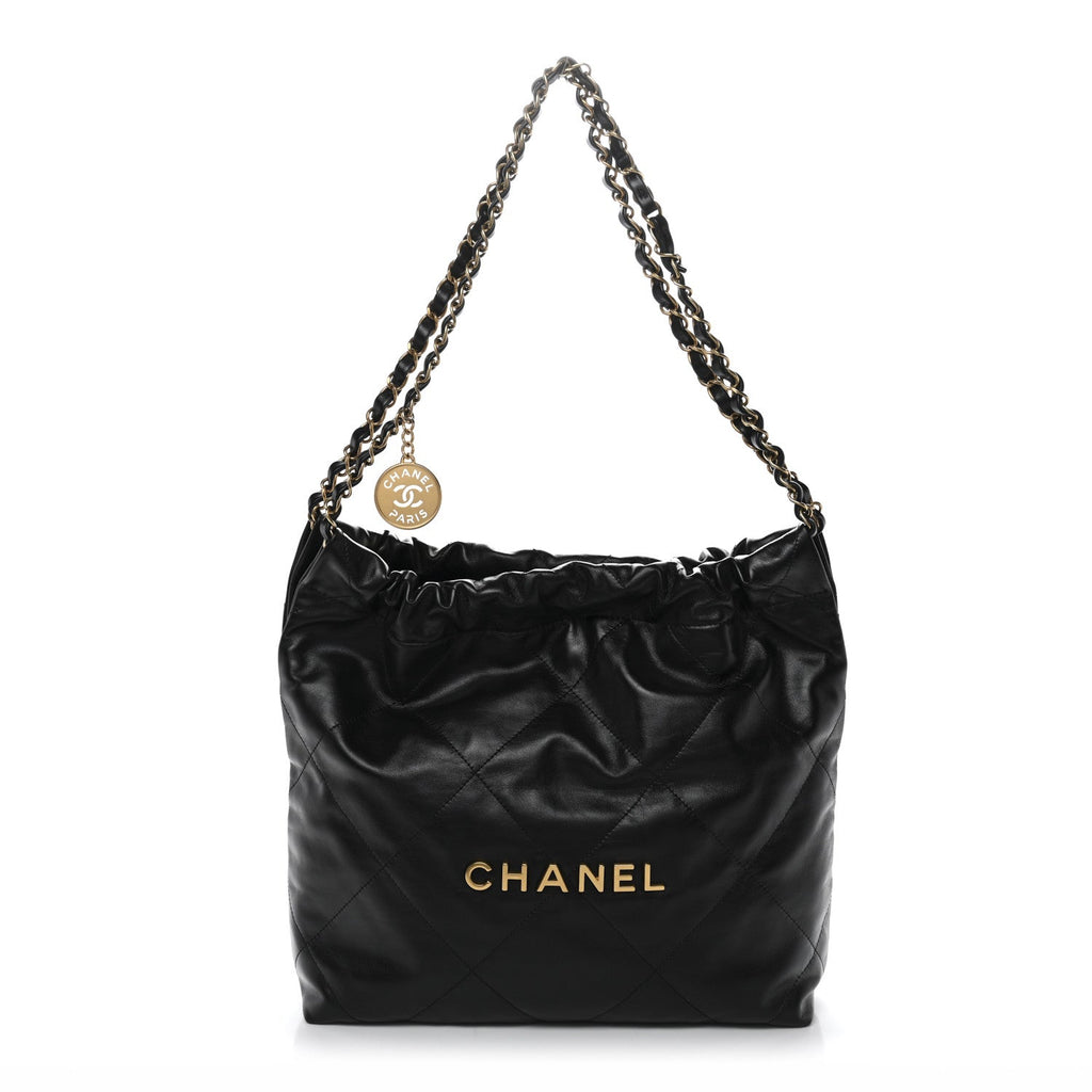 Shiny Calfskin Quilted Small Chanel 22 Black