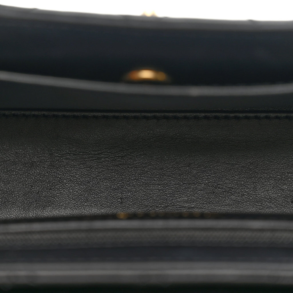 Shiny Aged Calfskin Quilted Nano Kelly Shopper Black