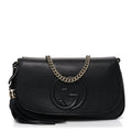 Pebbled Calfskin Medium Soho Flap Crossbody Black