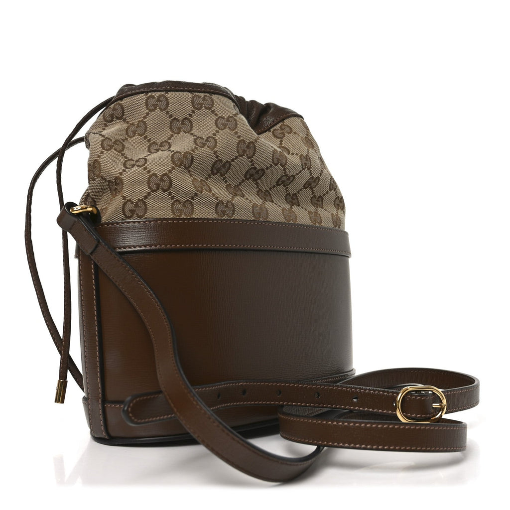 Monogram Textured Calfskin Horsebit 1955 Drawstring Bucket Bag Beige Brown Sugar