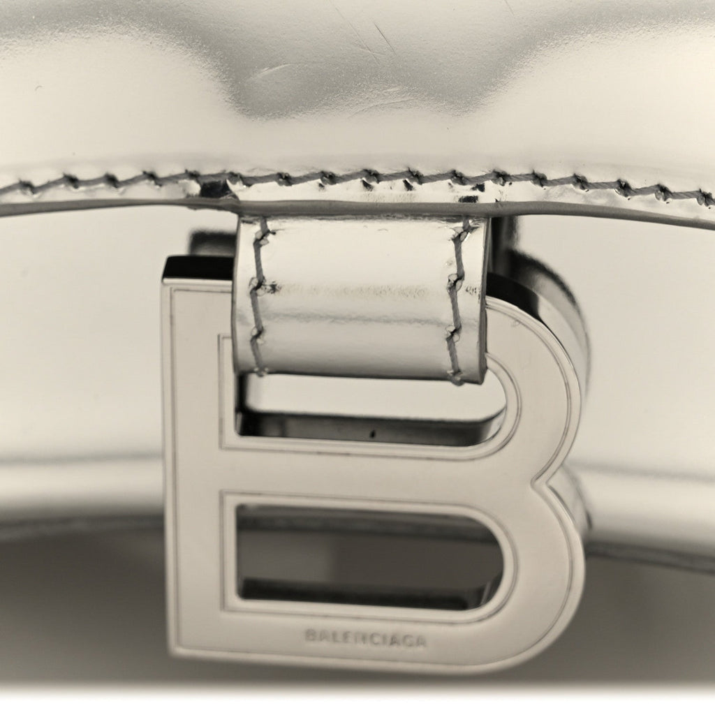Metallic Calfskin Hourglass Top Handle Bag XS Silver