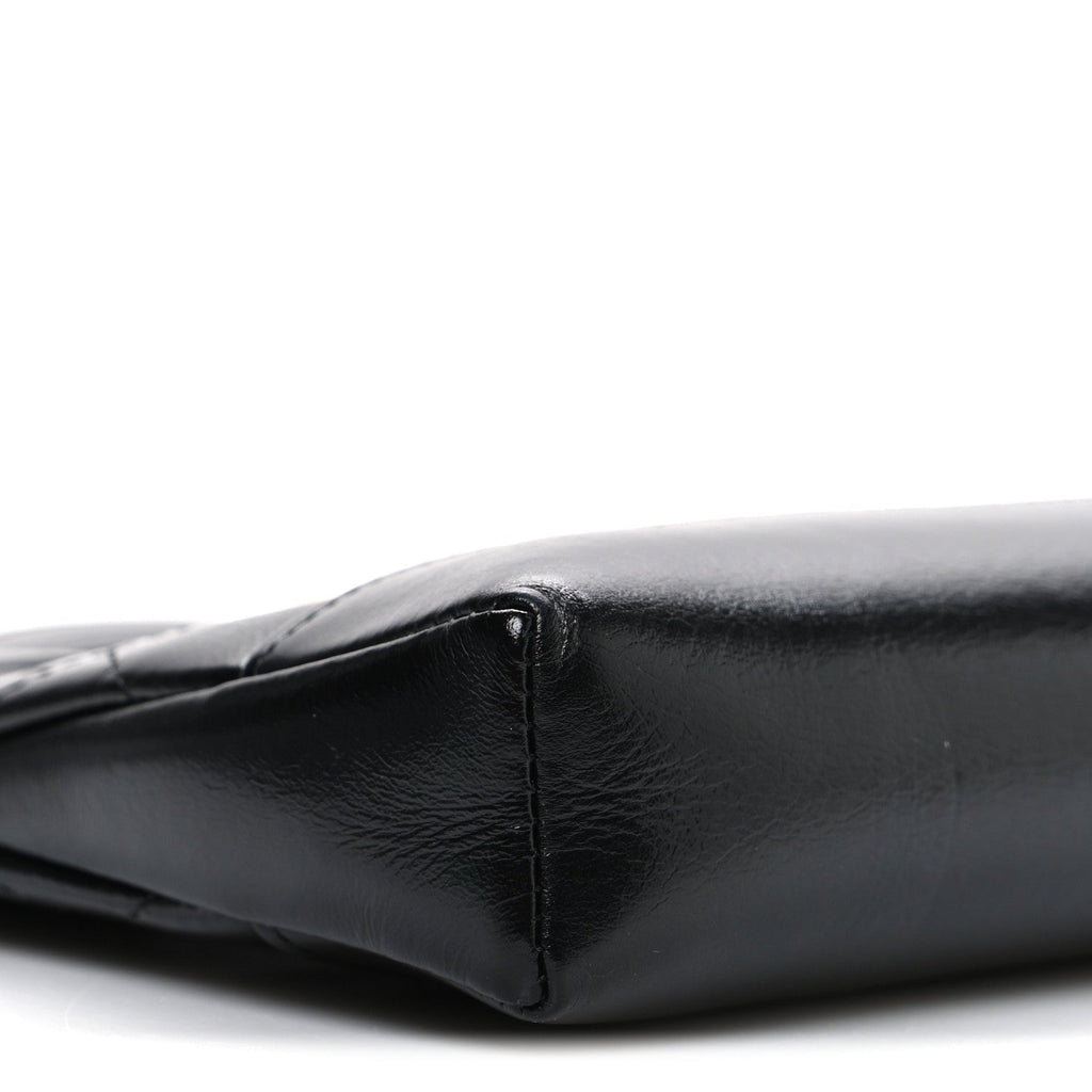 Shiny Crumpled Calfskin Quilted Nano 31 Shopping Bag Black