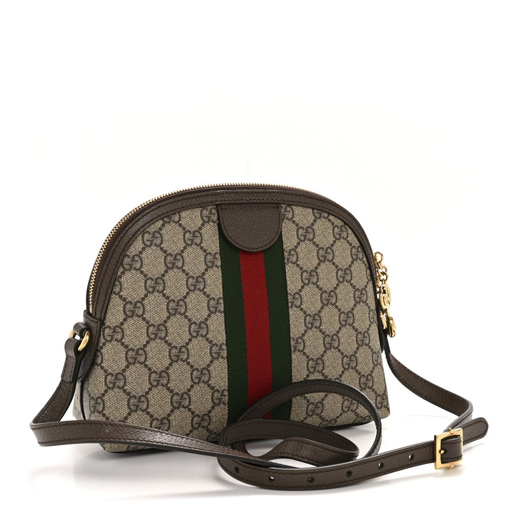 GG Supreme Monogram Textured Dollar Calfskin Web Small Ophidia Dome Shoulder Bag Beige Ebony New Acero