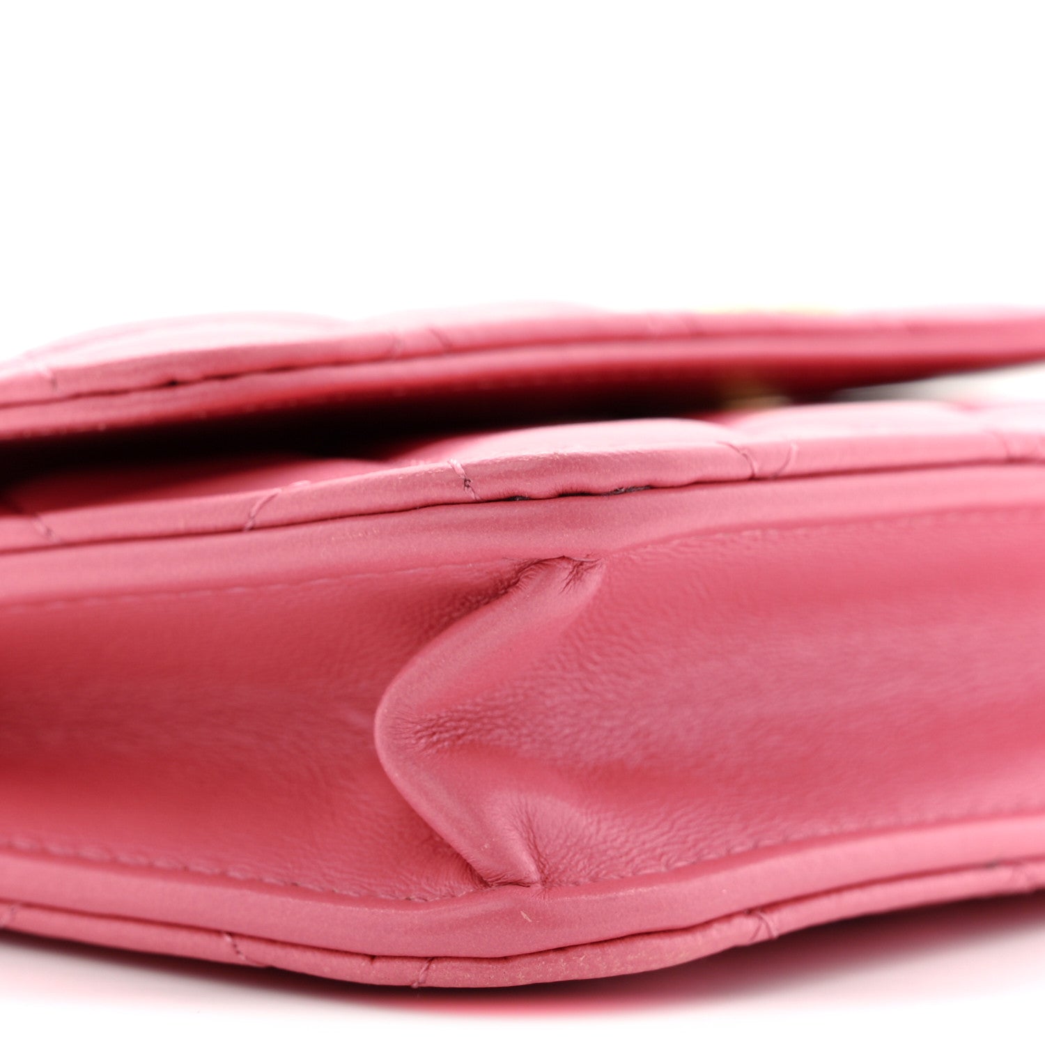 Lambskin Quilted Pillow Crush Flap Phone Holder With Chain Pink