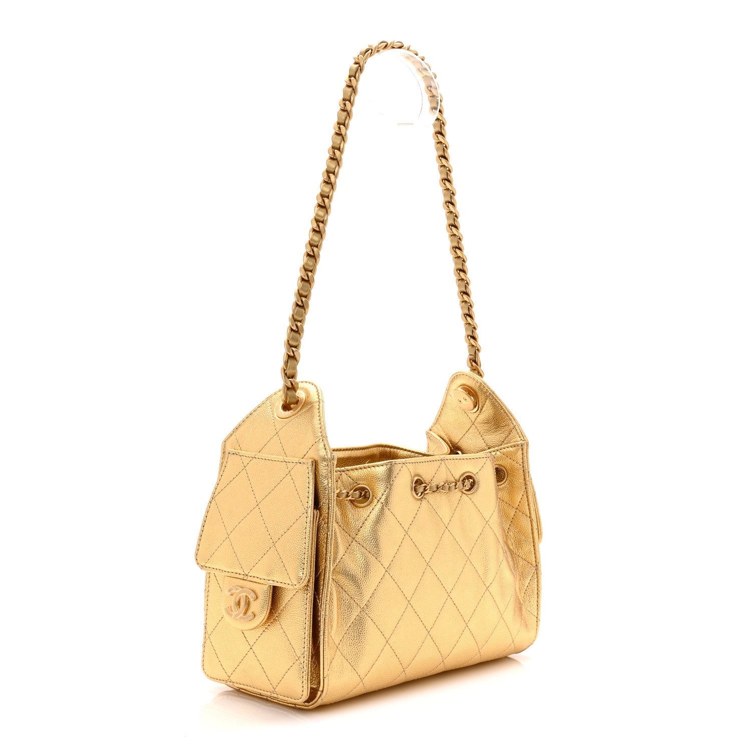 Metallic Caviar Quilted Mini Chanel 25 Handbag Gold