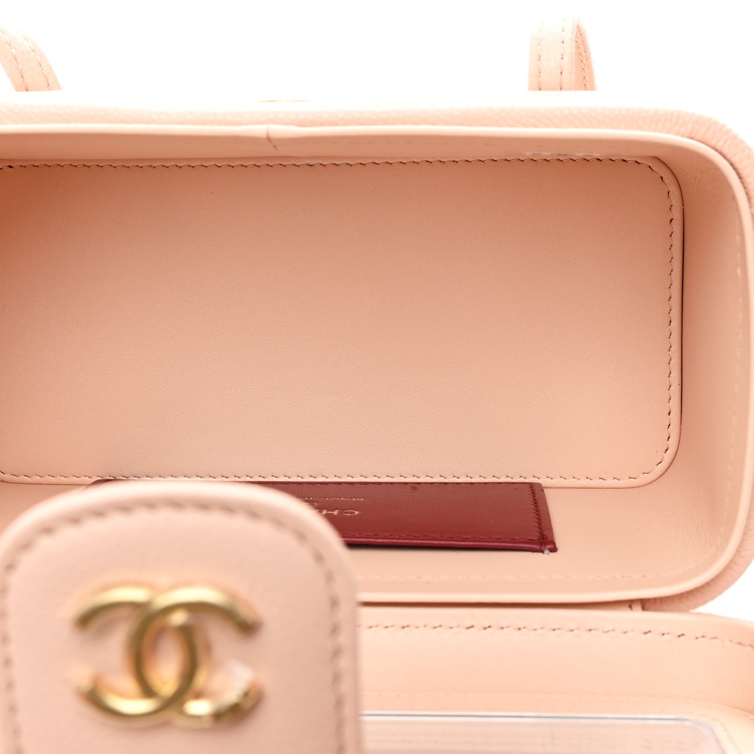Shiny Caviar Preppy Coco Long Vanity With Strap  Light Pink
