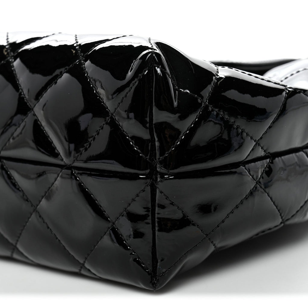 Patent Quilted Large Coco Shine Accordion Flap Black