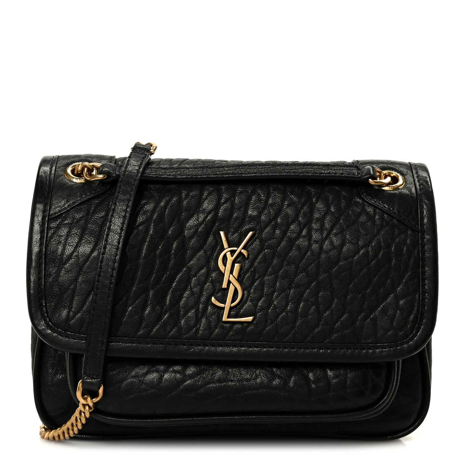 Grained Lambskin Monogram Mini Niki Chain Satchel Black