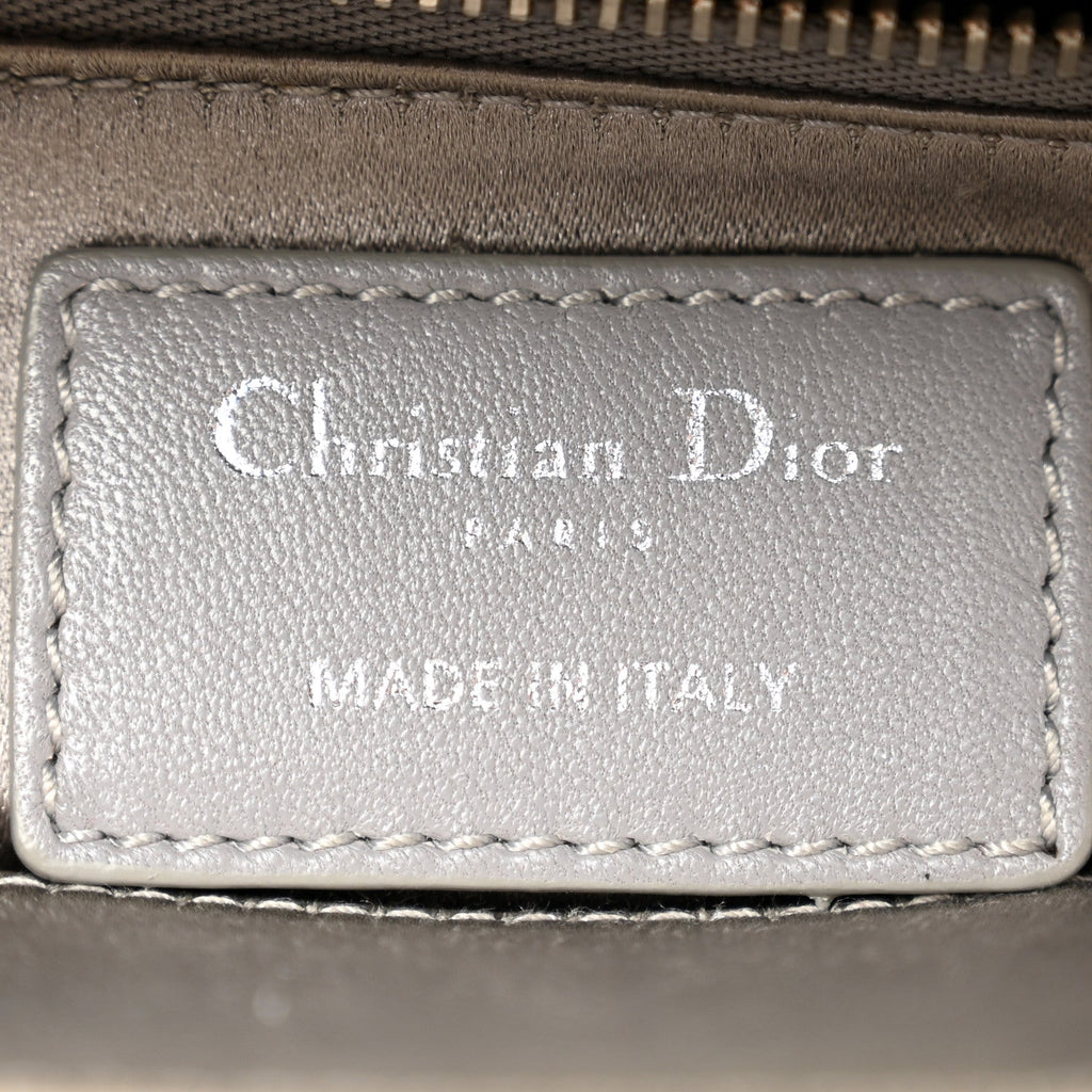 Satin Crystal Cannage Mini Lady Dior Gray