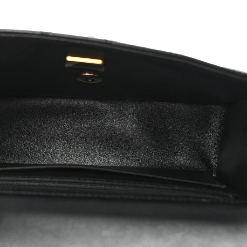Lambskin Quilted Mini Top Handle Rectangular Flap Black