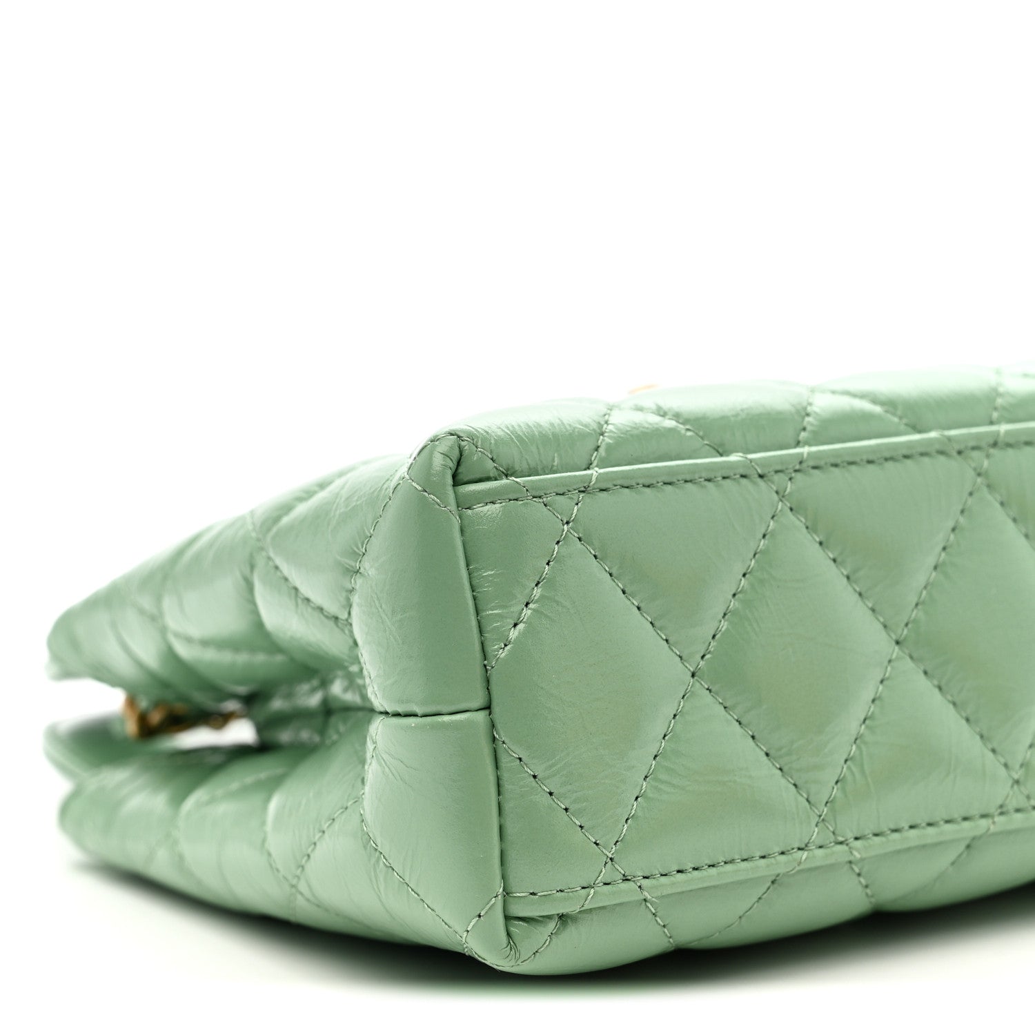 Shiny Aged Calfskin Quilted Nano Kelly Shopper Light Green