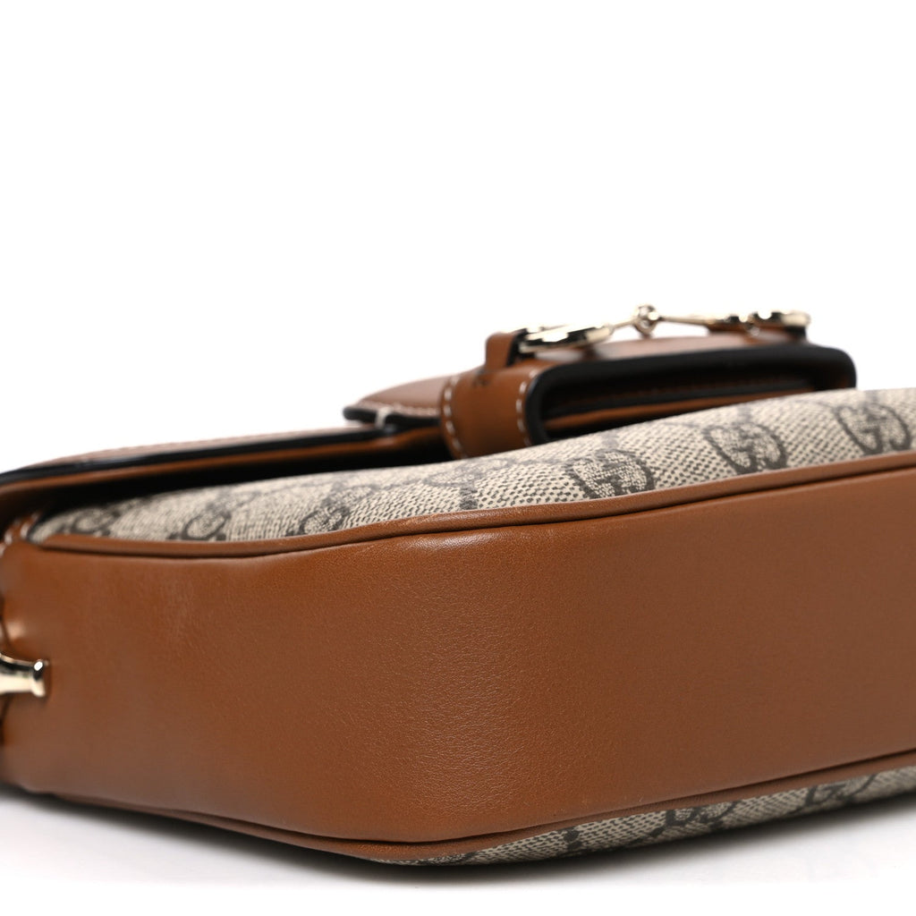 GG Supreme Monogram Horsebit 1955 Soft Small Shoulder Bag Beige Brown Sugar