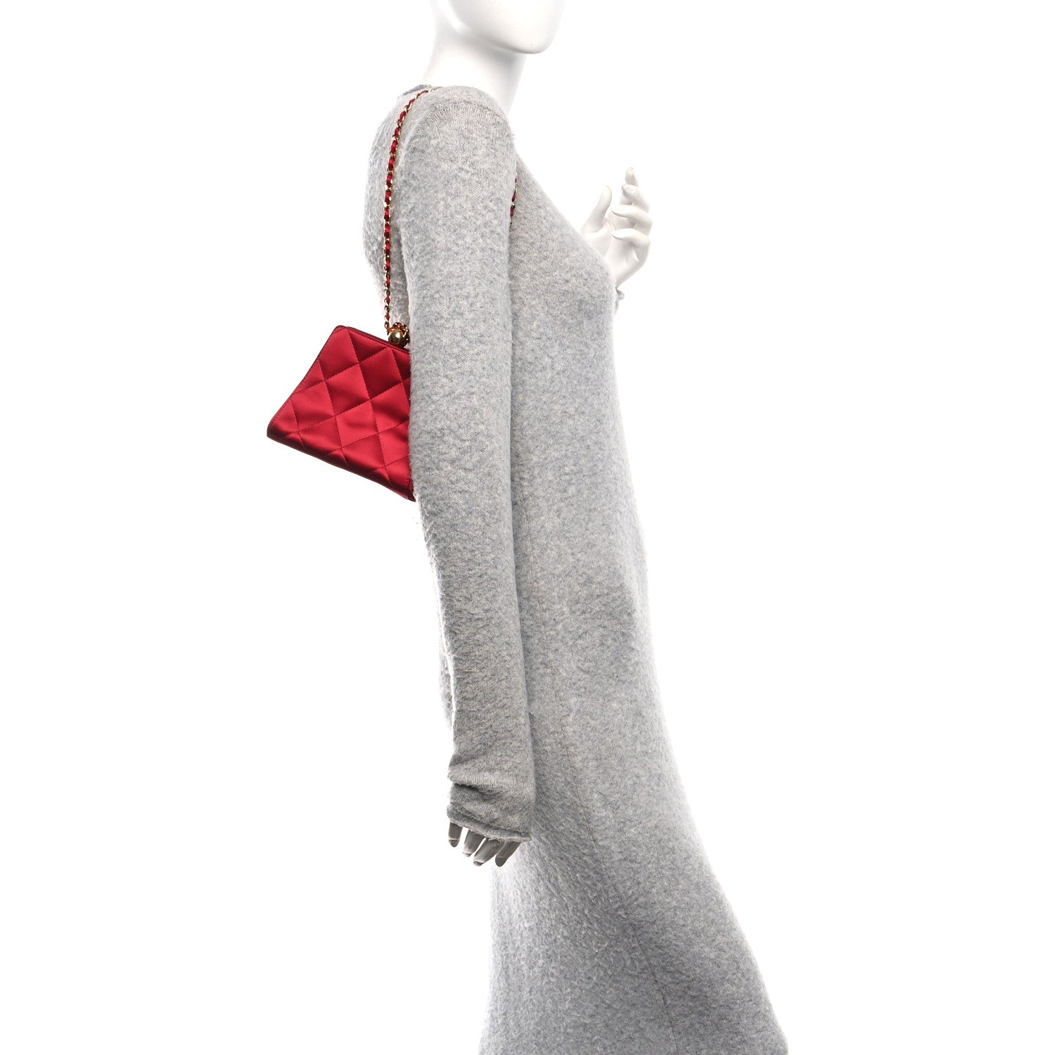 Satin Quilted CC Kisslock Clutch Red
