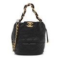 Shiny Lambskin Quilted Small Chain Is More Drawstring Bag Black