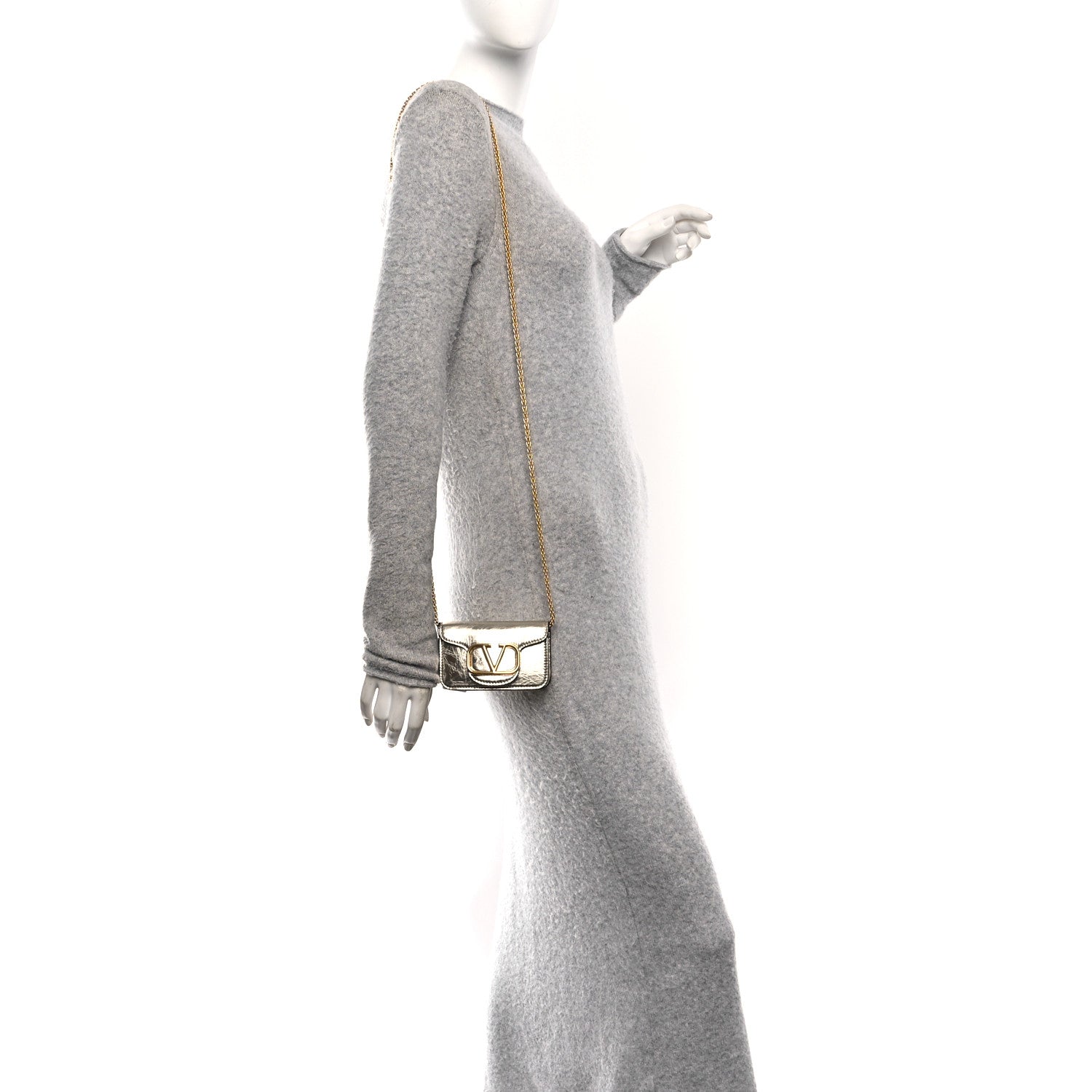Metallic Calfskin Vlogo Micro Loco Shoulder Bag Platino