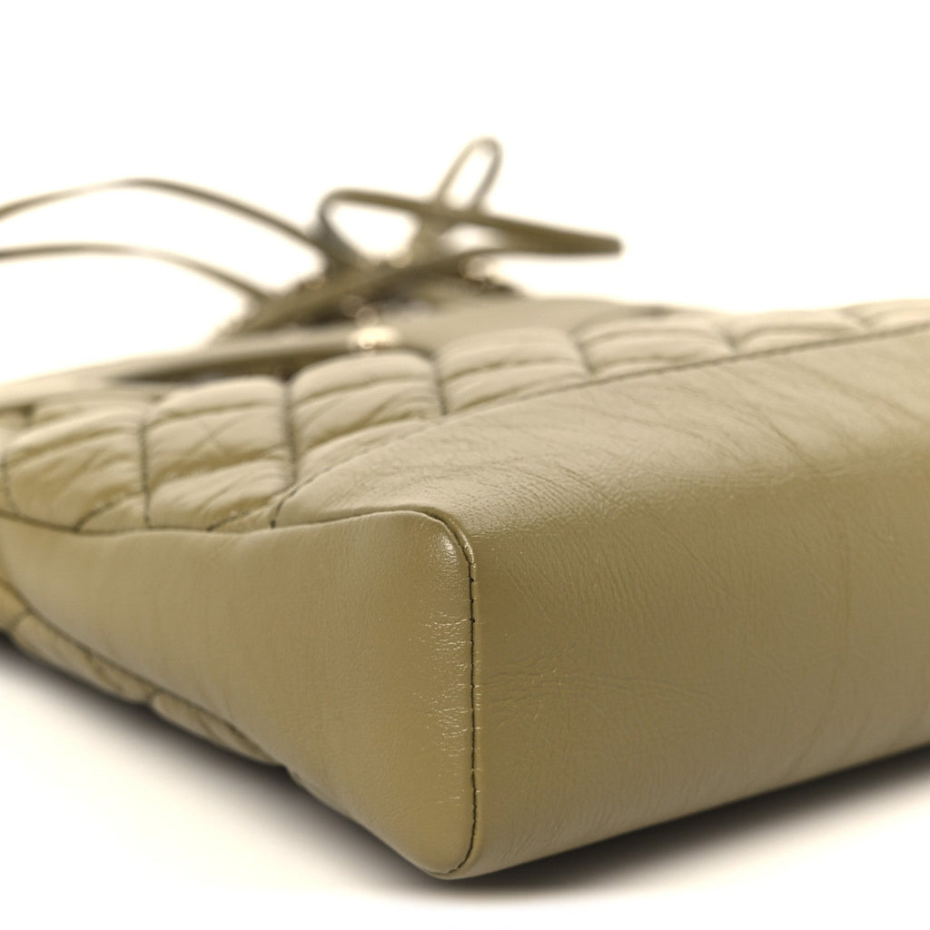 Shiny Crumpled Calfskin Quilted Mini 31 Shopping Bag Khaki