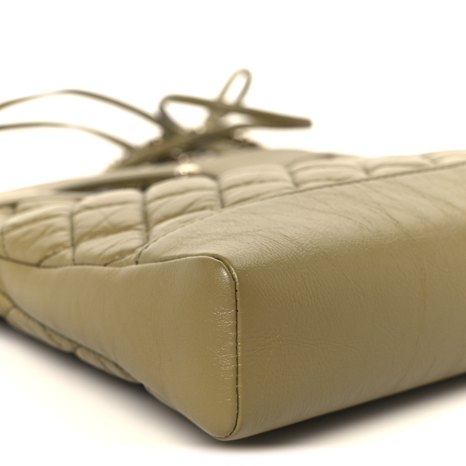 Shiny Crumpled Calfskin Quilted Mini 31 Shopping Bag Khaki