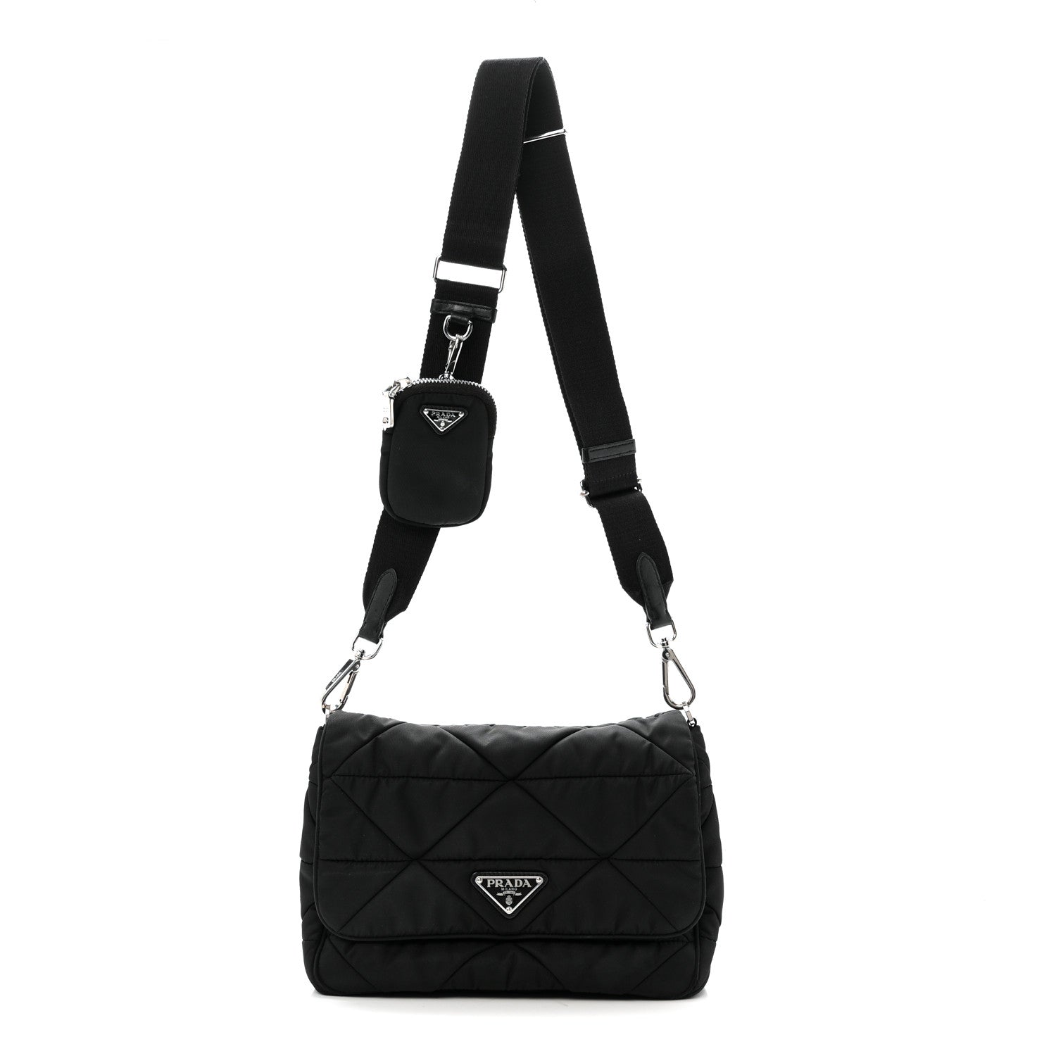 Re-Nylon Quilted Padded Flap Shoulder Bag Black