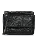 Crinkled Calfskin Matelasse Monogram Medium Niki Chain Satchel Black