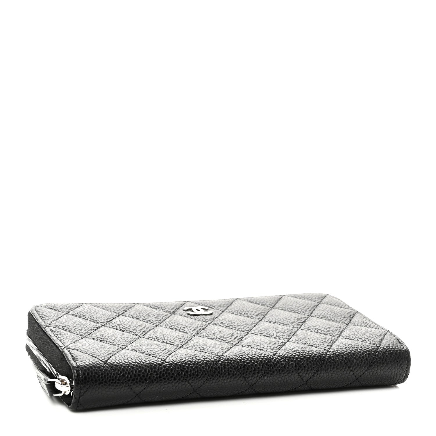 Caviar Quilted Large Gusset Zip Around Wallet Black