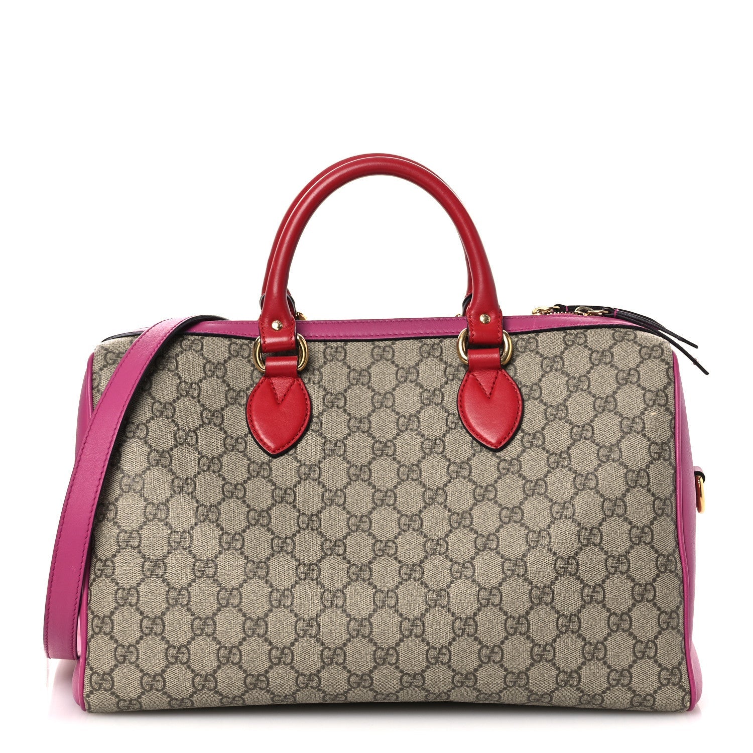 GG Supreme Monogram Medium Boston Beige Hibiscus Red New Rosette