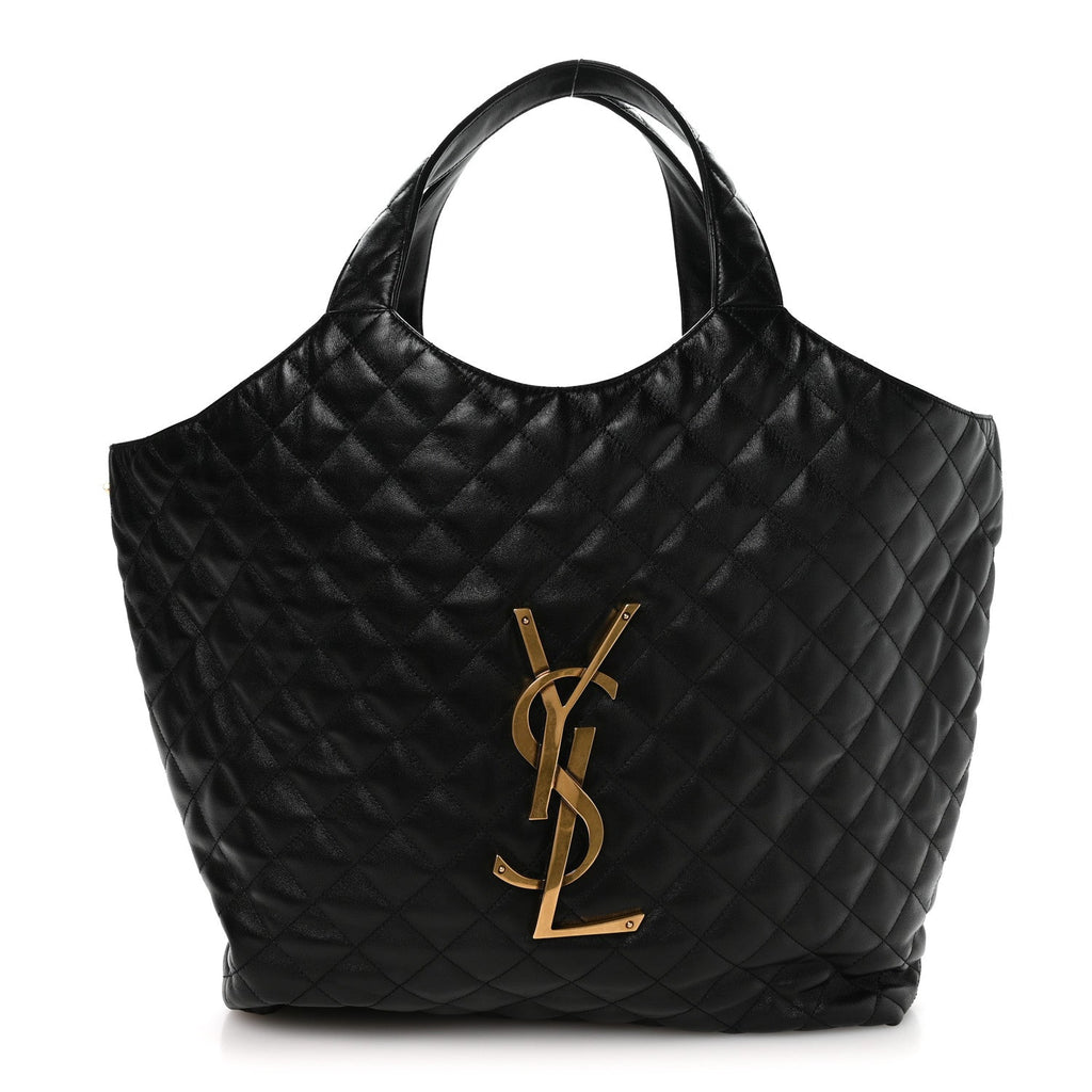 Lambskin Quilted Maxi Icare Shopping Tote Black