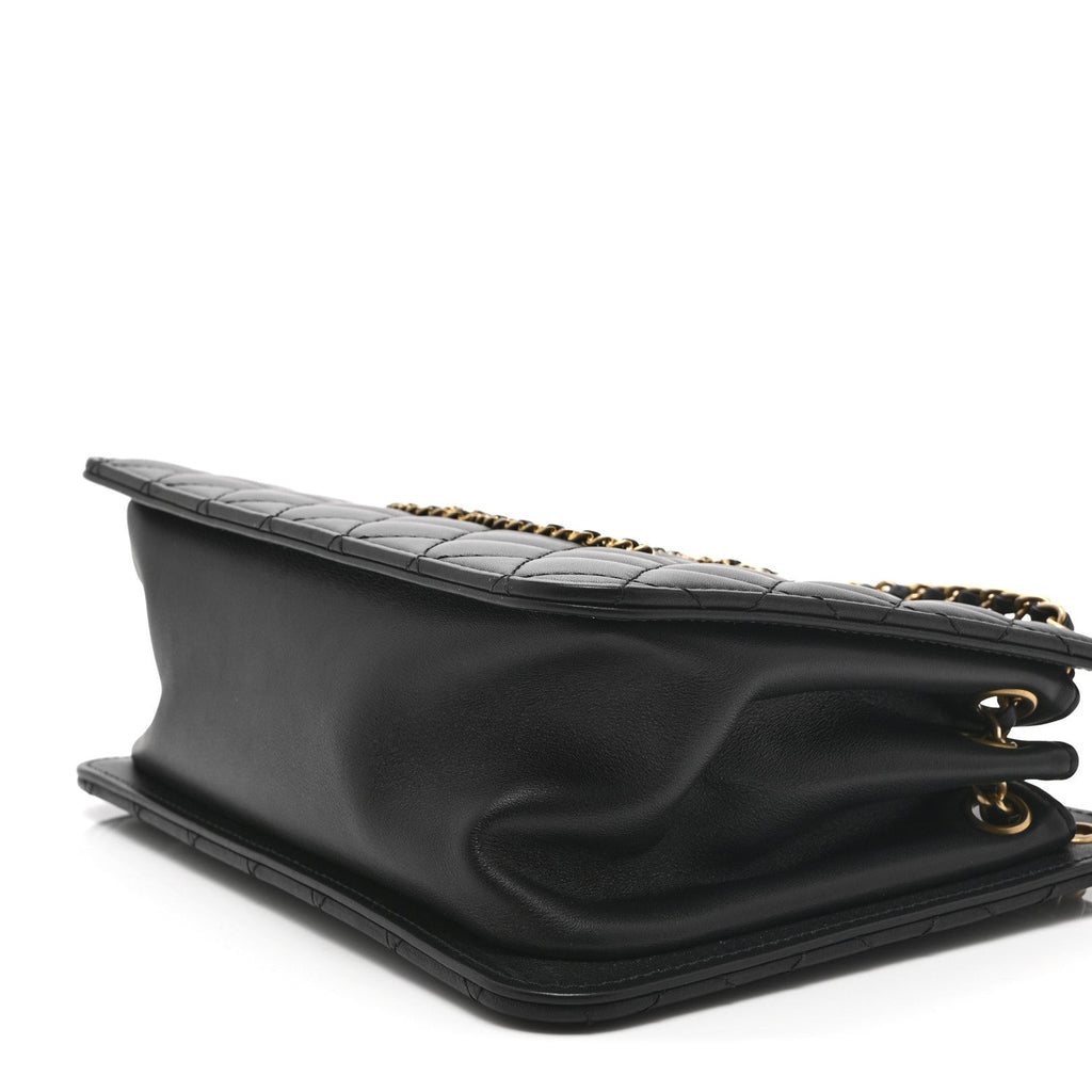 Calfskin Quilted CC Chain Accordion Tote Black