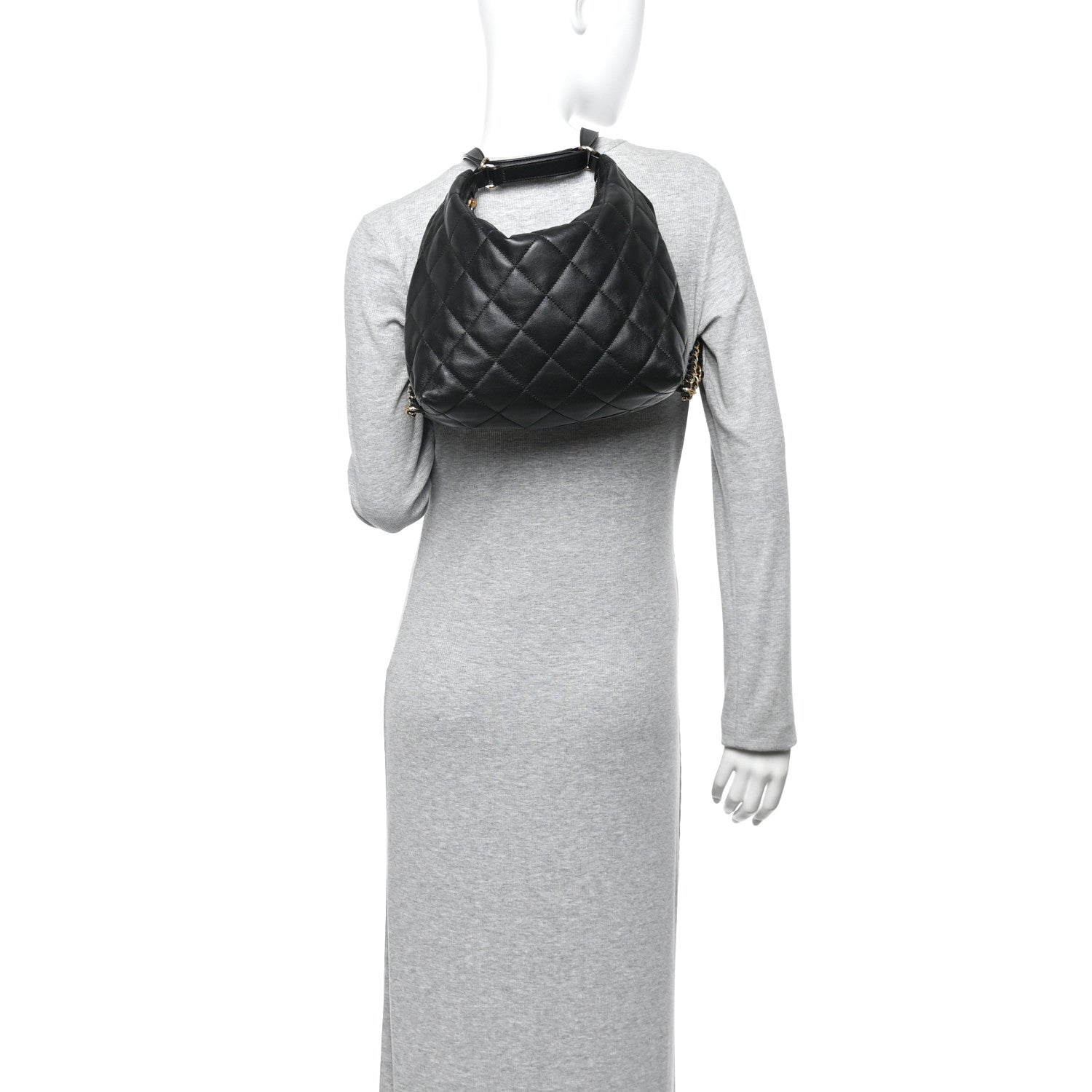 Lambskin Quilted Maxi Hobo Black