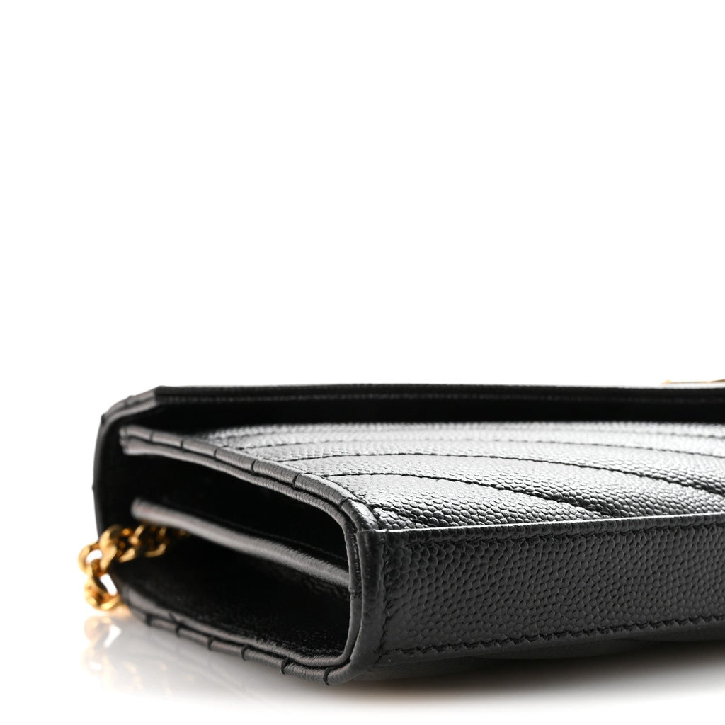 Grain De Poudre Matelasse Chevron Monogram Chain Wallet Black