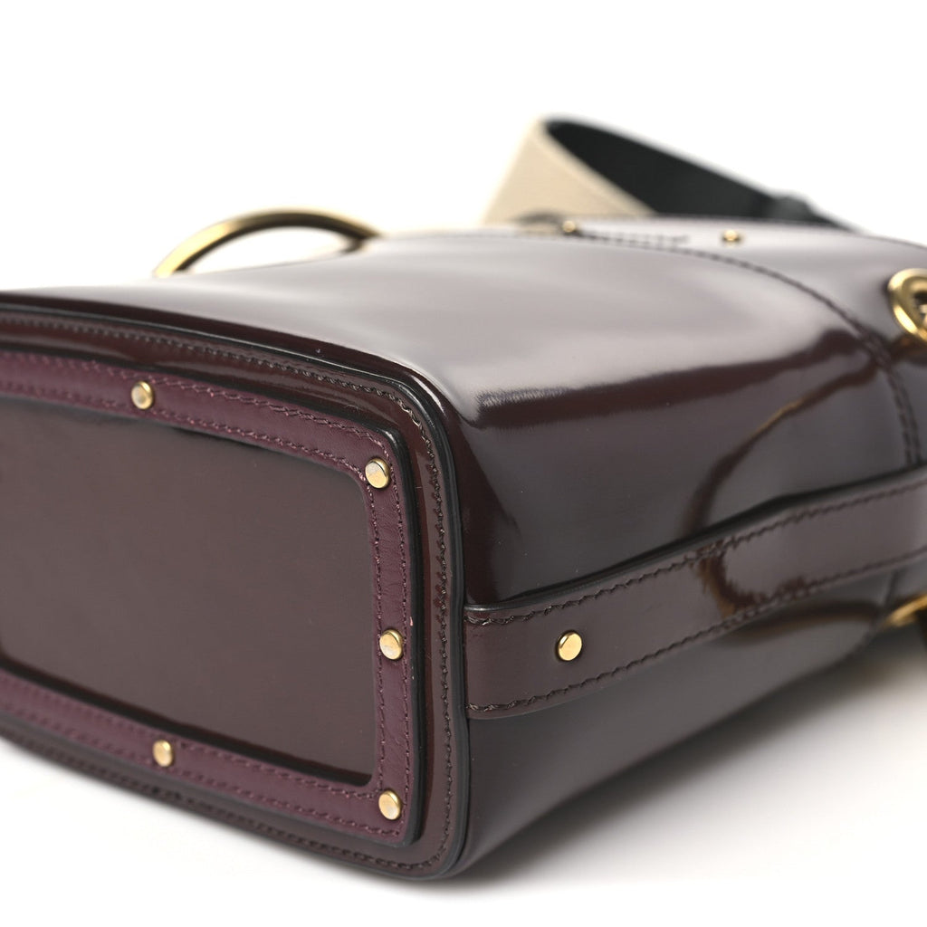 Patent Calfskin Mini Roy Bucket Bag Burnt Brown