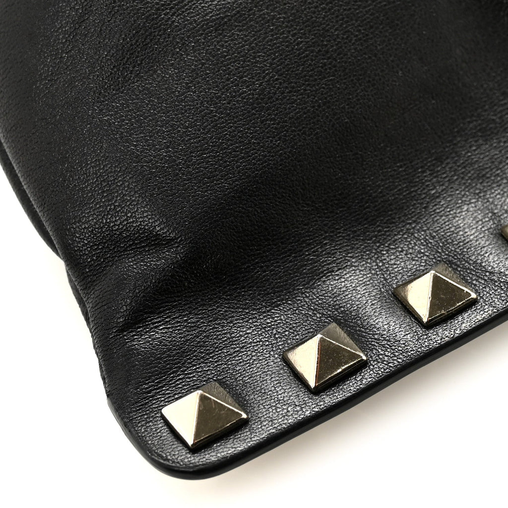 Calfskin Rockstud Drawstring Pouch Black