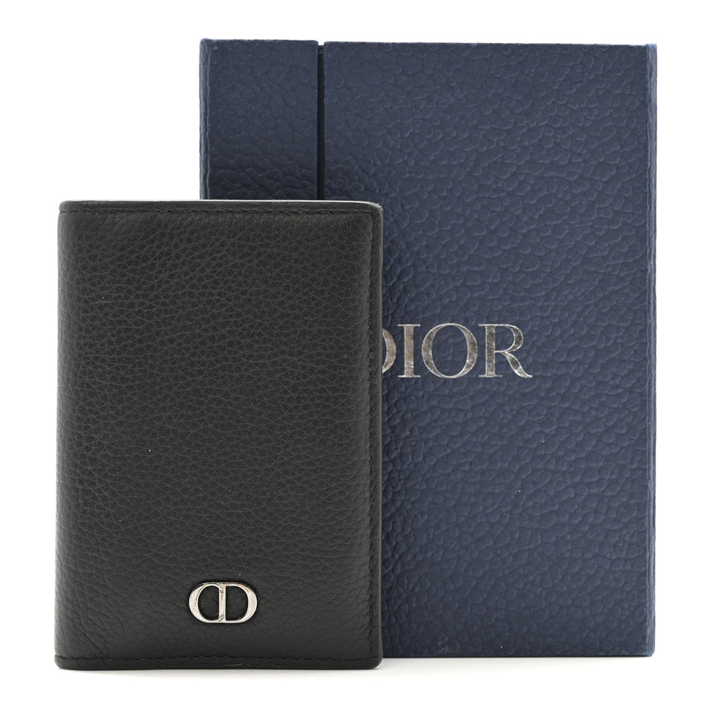 Grained Calfskin Icon Vertical Bifold  Holder Black