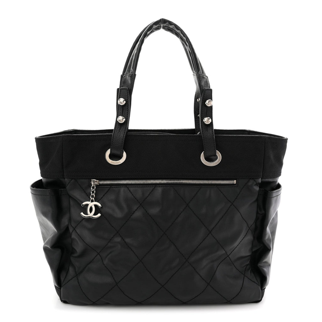 Coated Canvas Quilted Large Paris Biarritz Tote Black