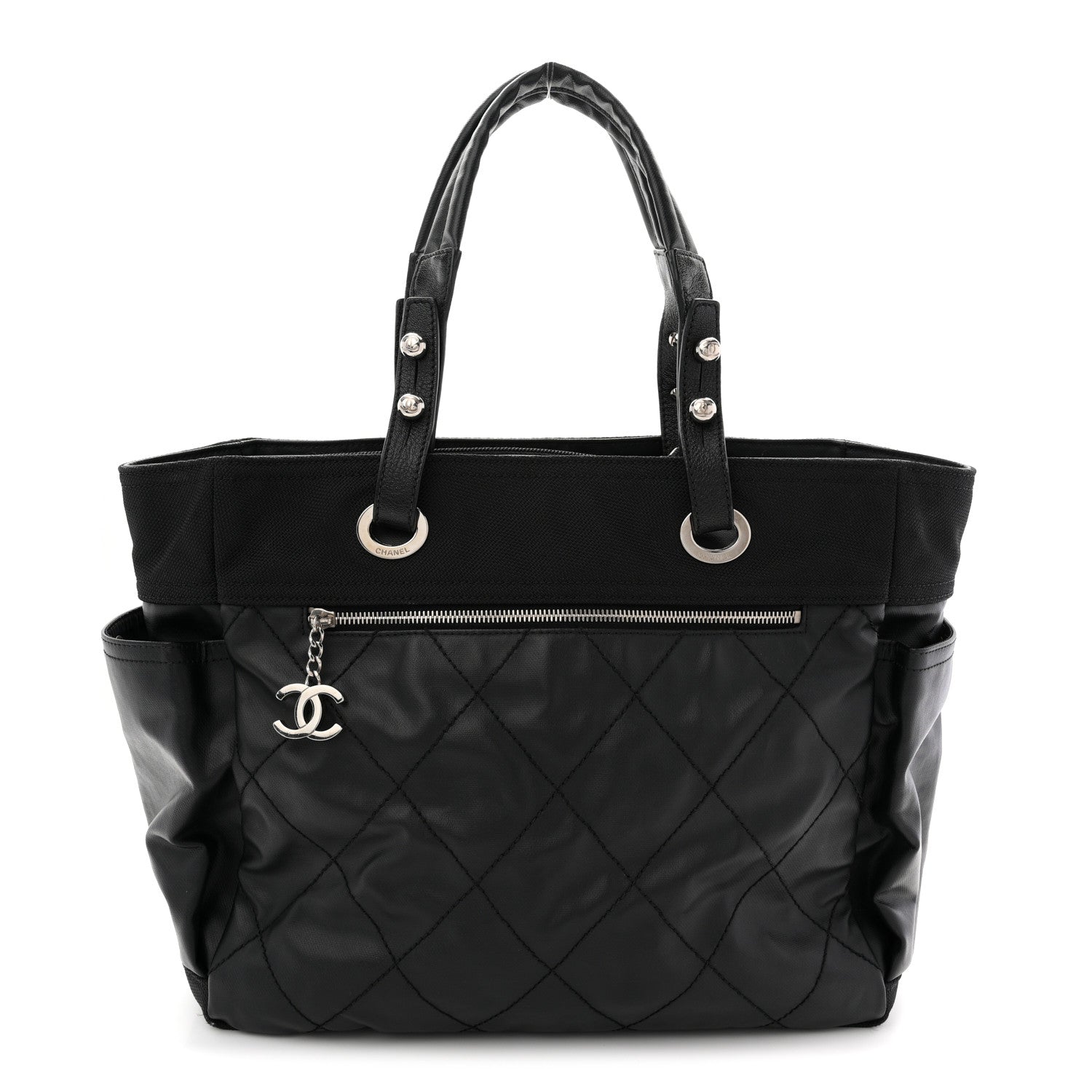 Coated Canvas Quilted Large Paris Biarritz Tote Black