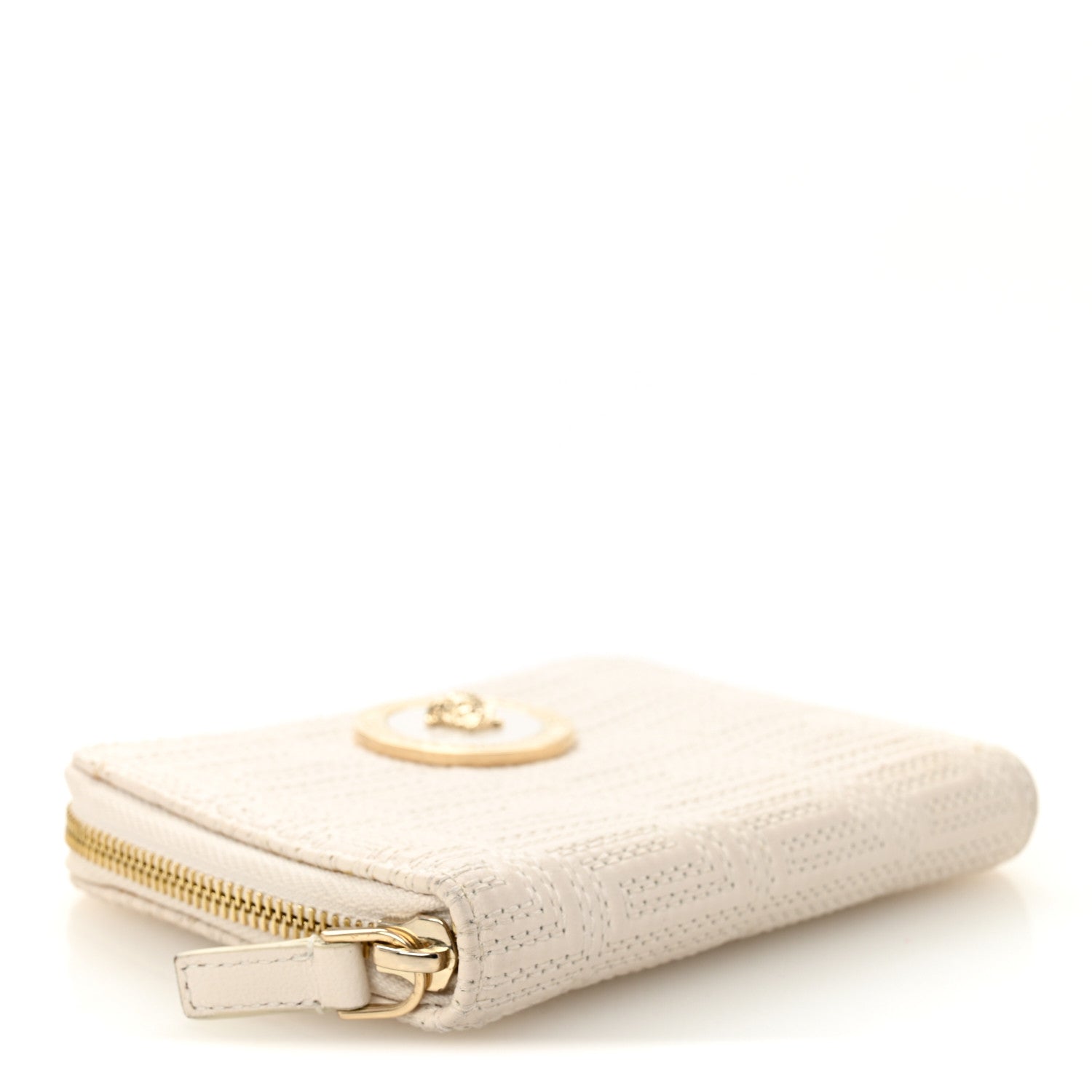 Calfskin Icon Quilted Compact Zip Around Wallet White