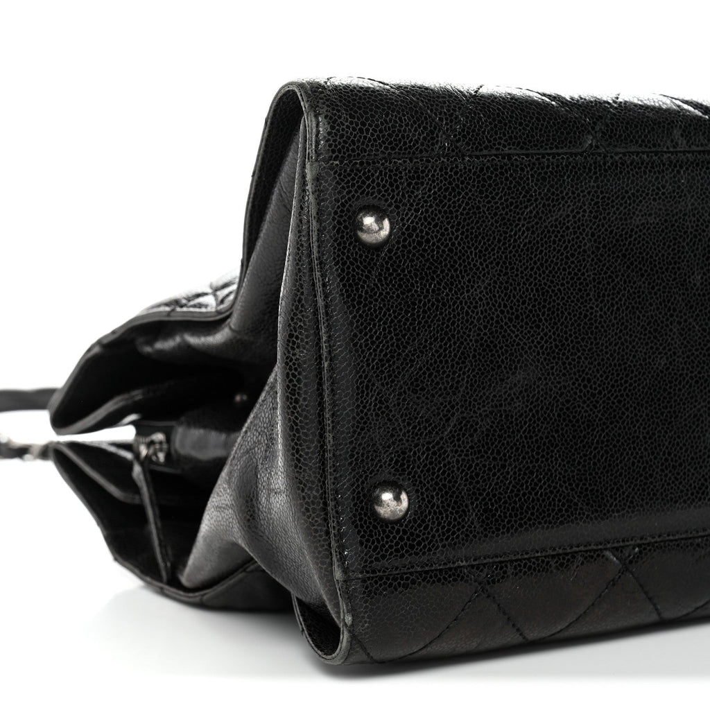 Crumpled Grained Calfskin Quilted CC Crave Tote Black
