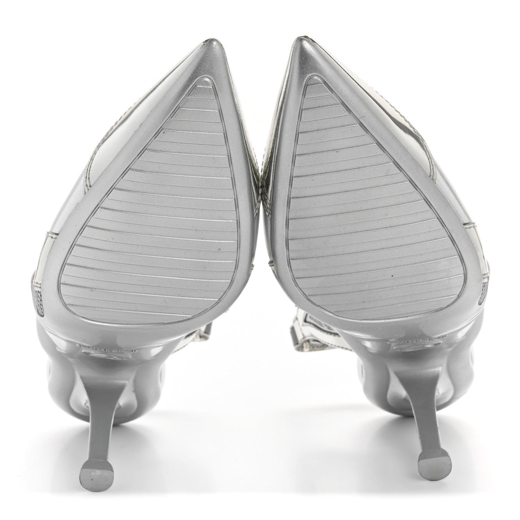 Metallic Lambskin Archlight Slingback Pumps 37.5 Argent