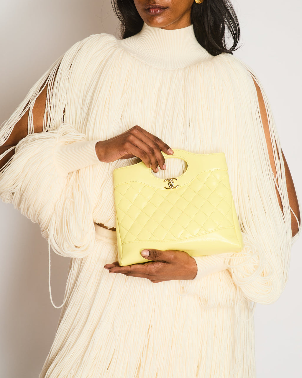 Chanel Small 31 Bag with Chain in Yellow Shiny Calfskin Leather with Champagne Gold Hardware