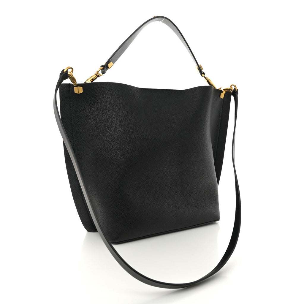 Grainy Calfskin VLogo Escape Hobo Bag Black