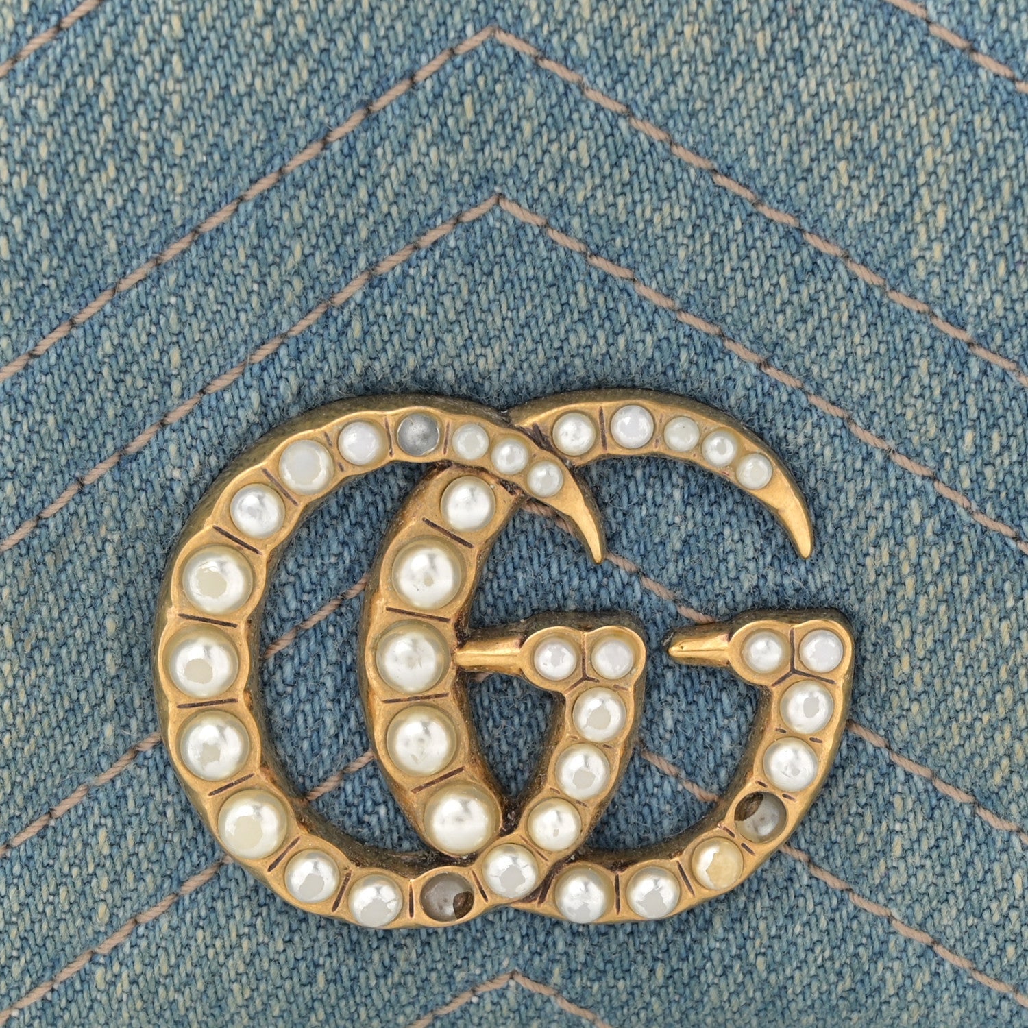 Denim Matelasse Pearly GG Marmont  Case Wallet Blue