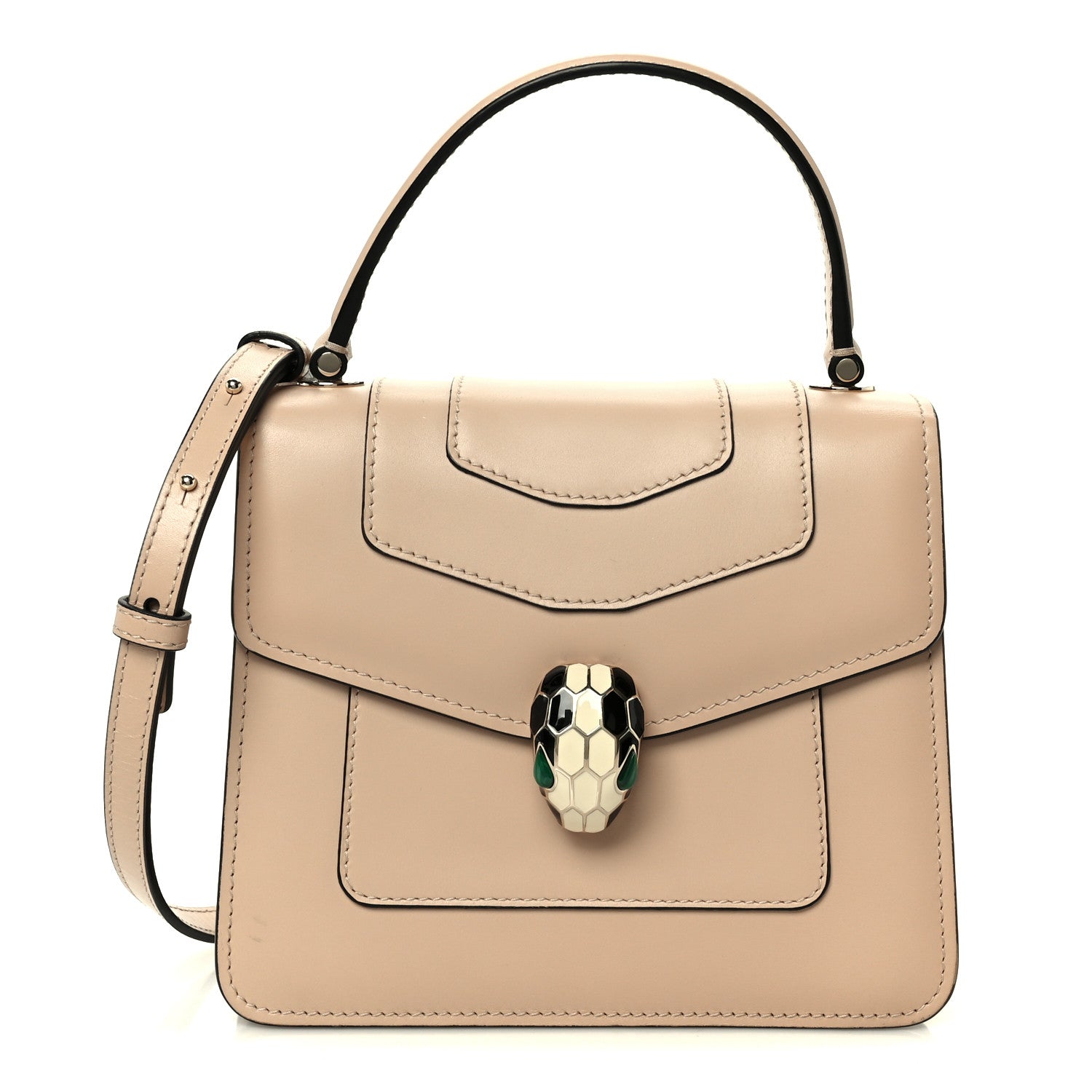 Calfskin Serpenti Forever Top Handle Beige Green