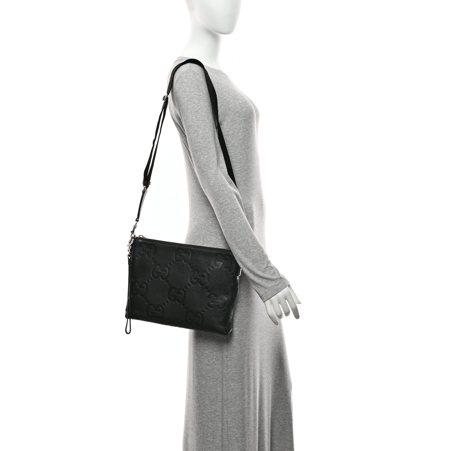 Piuma Calfskin Jumbo GG Embossed Medium Wristlet Messenger Bag Black