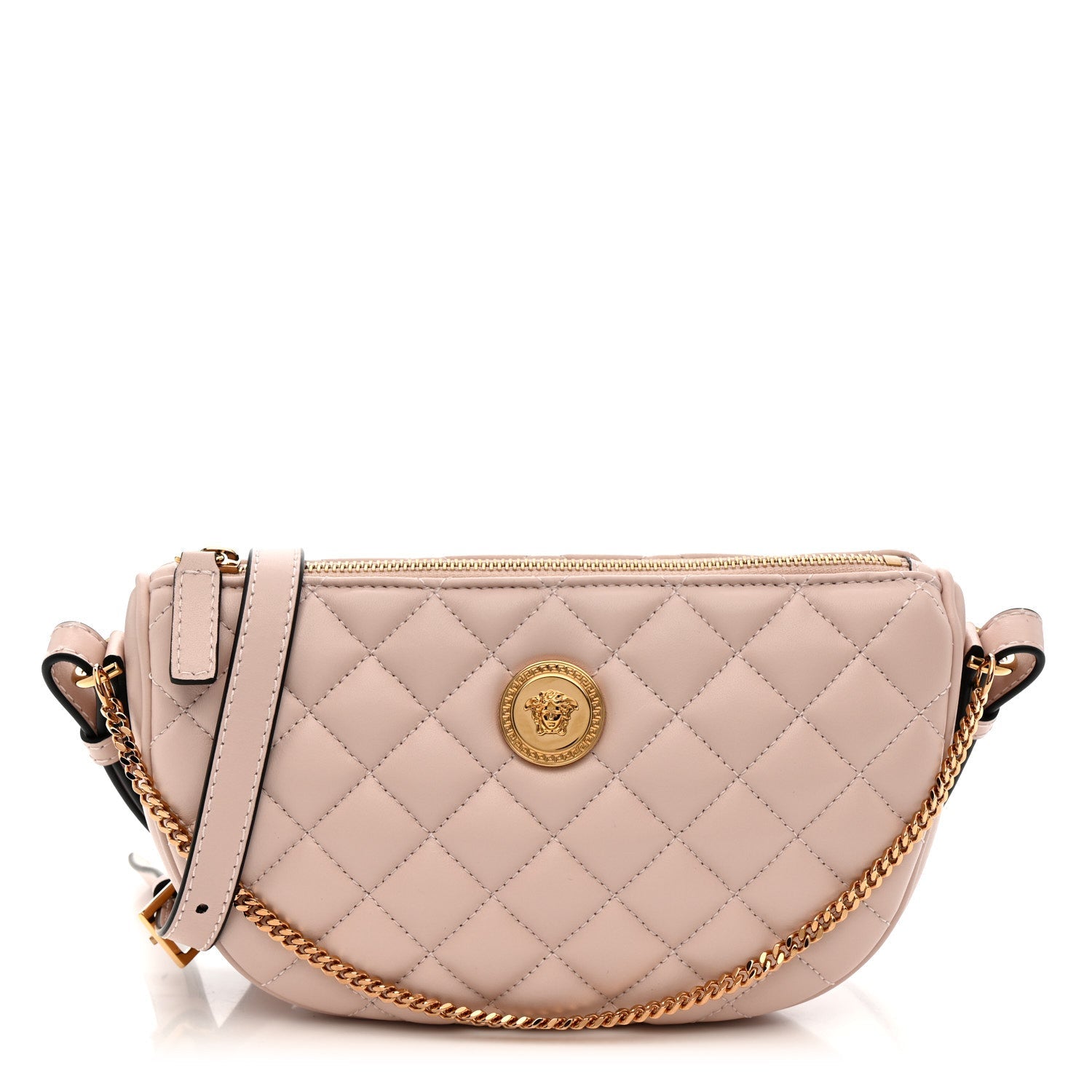 Nappa Quilted La Medusa Half Moon Crossbody Light Pink