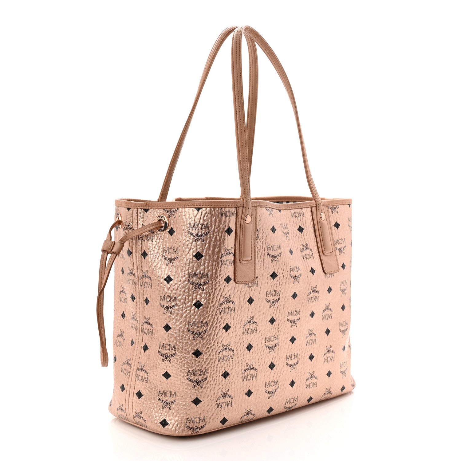 Metallic Visetos Medium Liz Reversible Shopper Tote Champagne Gold