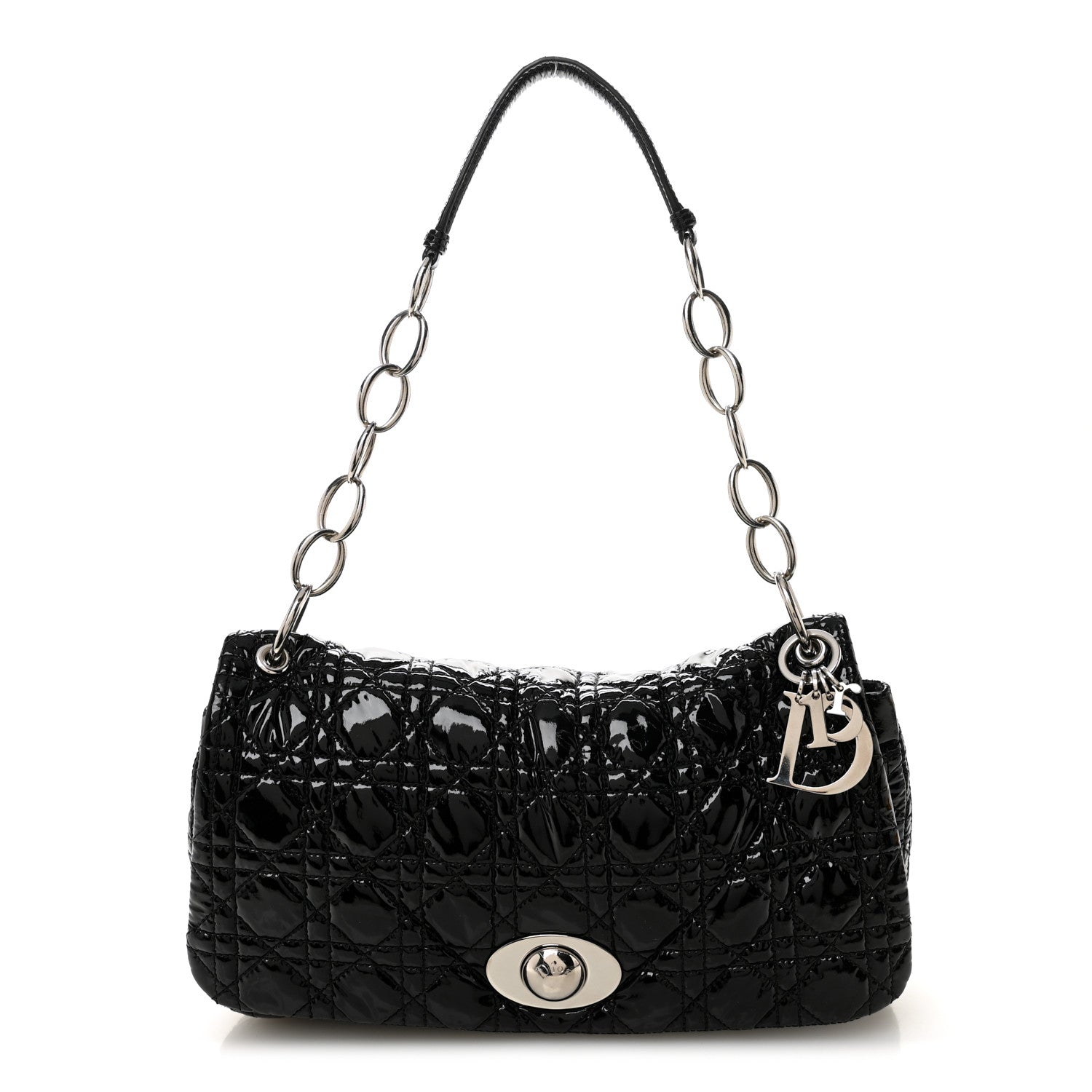 Patent Lambskin Cannage Rendezvous Flap Black