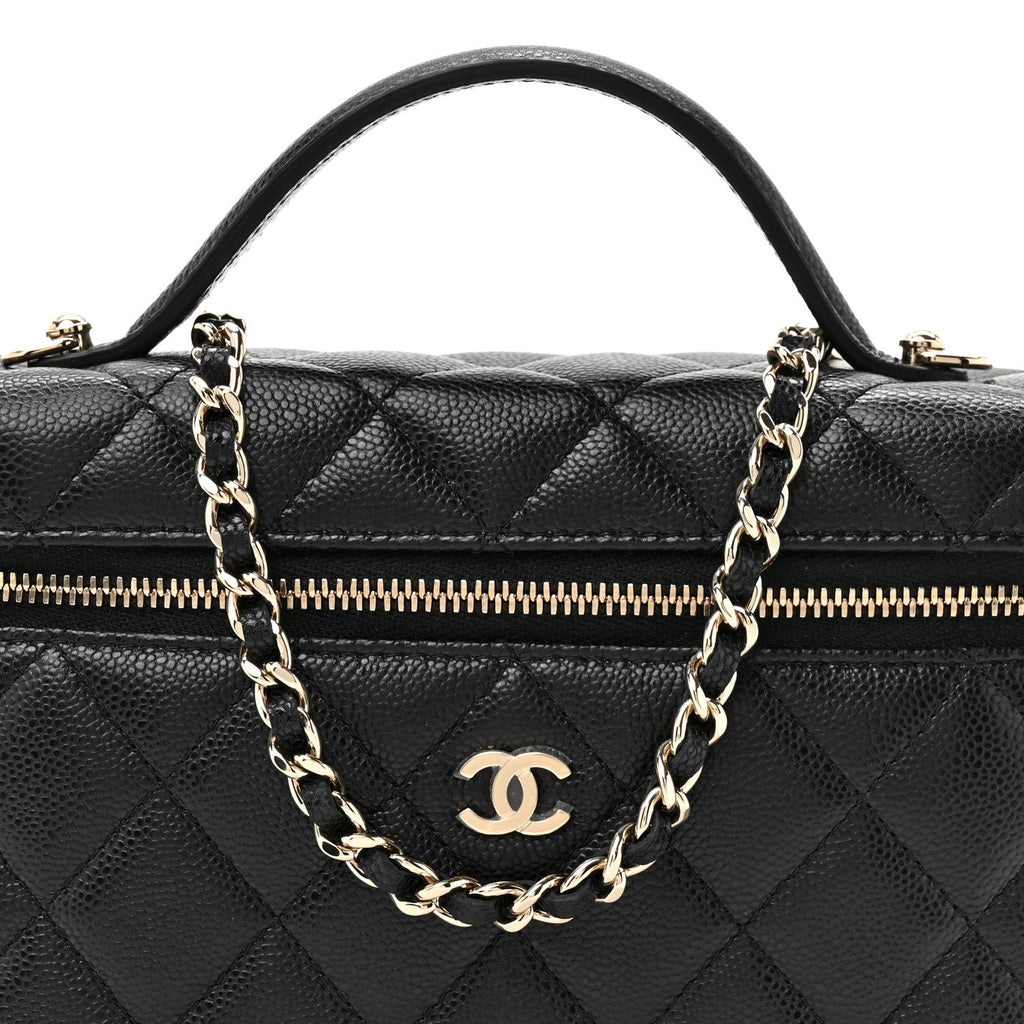 Caviar Quilted Top Handle Slim Vanity With Chain Black
