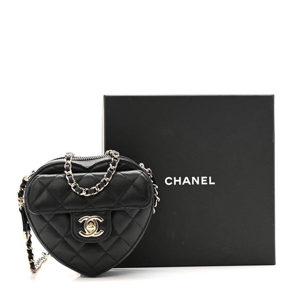 Lambskin Quilted CC In Love Heart Clutch With Chain Black